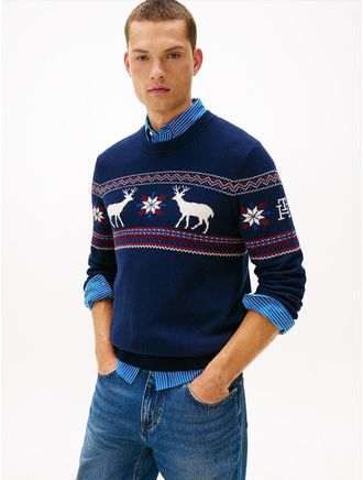 Tommy Hilfiger Mens Fair Isle Crewneck Sweater - Navy - L
