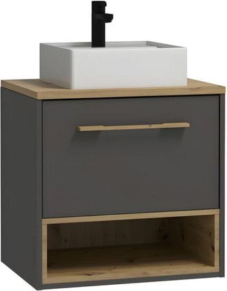 Vente-Unique Vente-unique - Mobile per bagno sospeso con lavabo da appoggio 60 cm Antracite - yangra