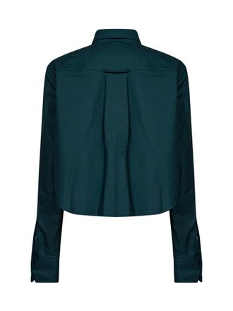 Ami Womens Shirt Cropped Cotton Poplin Green