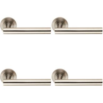 Loops 4x Straight Round Bar Handle on Round Rose Concealed Fix Satin Stainless Steel in Metallics