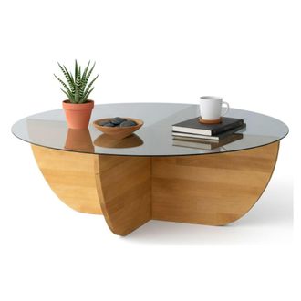 Dmora Mesa De Caf&eacute; Phoebe, Mesa De Centro Baja, Revistero Para Sof&aacute;, Estante De La Sala De Estar, 90x90h30 Cm, Roble, Con Embalaje Reforzado - Dmora
