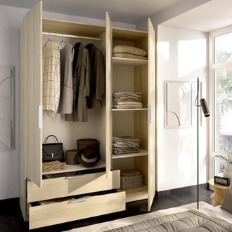 Dmora Guardarropa 3 Puertas Mayos, Armario De Dormitorio, Perchero, 2 Cajones, 3 Estantes, 51x137 Cm Roble Marr&oacute;n