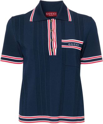 Gucci striped-edge ribbed polo top - women - Viscose/Polyester - S - Blue