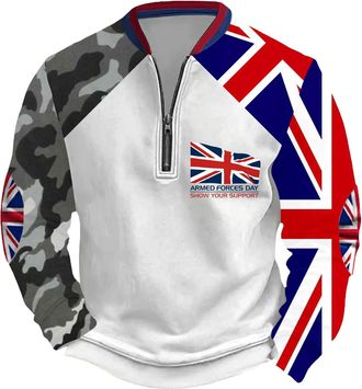 Generic Mens Sweatshirts Quarter Zip Collar Casual Pullover Jumper For Men Uk British Flag Printed Fleece Sweatshirts Autumn Winter Thermal Tracksuit Tops Bus