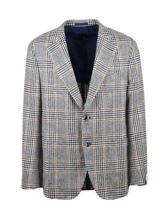 Caruso Rounded Wool Jacket With Distinctive Checkered Pattern