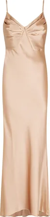 Elisabetta Franchi Champagne Red Carpet Plunging-Back Polyester Evening Dress