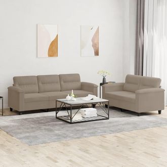 vidaXL Juego De Sof&aacute;s Con Cojines 2 Piezas Tela Microfibra Taupe Vidaxl