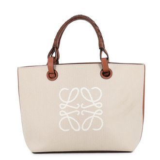 Loewe Beige Brown Canvas Leather Handbag Shoulder Bag Tote Bag (Pre-Owned)