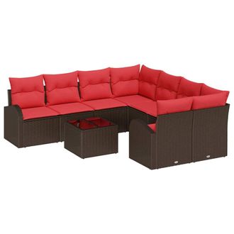 vidaXL Juego De Sof&aacute; 9 Uds. 8-n&uacute;mero De Plazas Marr&oacute;n Y Rojo Poli&eacute;ster Vidaxl