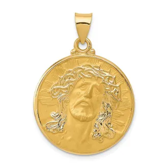 Diamond2Deal 14k Yellow Gold Head of Christ Medal Hollow Round Pendant