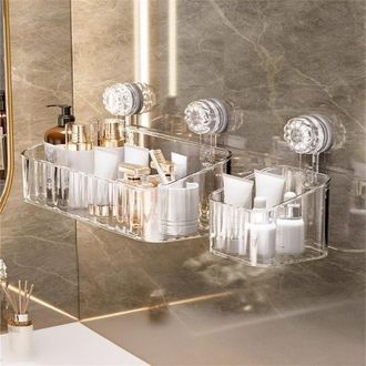 OEM Estanter&iacute;a De Ba&ntilde;o Con Ventosas: Organizaci&oacute;n Pr&aacute;ctica Y Sin Taladros - Grande + Peque&ntilde;a, Transparente