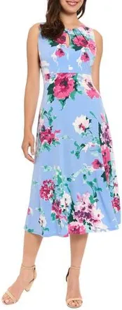 London Times Floral Keyhole A-Line Midi Dress in Sky/Pink at Nordstrom Rack, Size 12