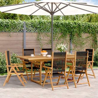 Berkfield Home 7 Piece Garden Dining Set Black Polypropylene & Solid Wood