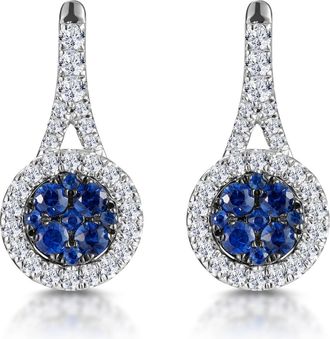 The Diamond Store 0.75ct Sapphire and Diamond Halo Asteria Earrings 18KW Gold
