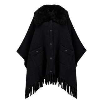 Moncler Cape van geschoren wol met mohair- alpaca en wolmix - Dames - Jassen - Zwart - Maat: ONE Size Wol