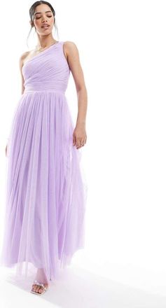 Lace & Beads Vestito lungo monospalla da damigella lilla-Viola