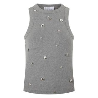 Giuseppe Di Morabito Stud-embellished Cotton Top - female - Giuseppe Di Morabito - Sleeveless Tops - Gray - M - Tops