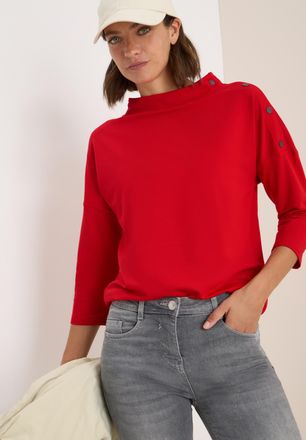 Cecil 3/4-Arm-Shirt CECIL, Damen, Gr. M (40), rot (fiery rot), Jersey, Obermaterial: 48% Baumwolle, 48% Modal, 4% Elasthan, unifarben, regular fit normal, o