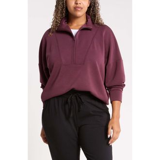 Zella Soft Luxe Half Zip Pullover in Burgundy Stem at Nordstrom, Size 3X