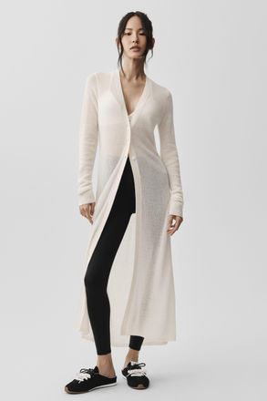 Alo | Sheer Cashmere Long Cardigan Top in Ivory, Size: Medium