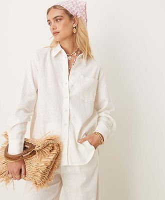 Vero Moda Camicia oversize in misto lino bianca in coordinato-Bianco
