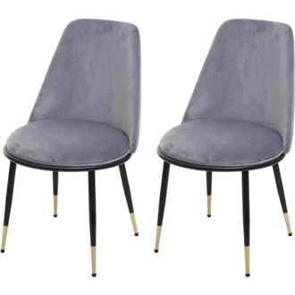 Hhg Set 2x sedie sala pranzo cucina 824 metallo gambe nere velluto grigio