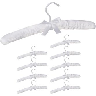 Relaxdays 30 Grucce Appendiabiti in Raso, in Set, Imbottite, Gancio Girevole a 360&deg;, Fiocco Decorativo, 38 cm, Bianche