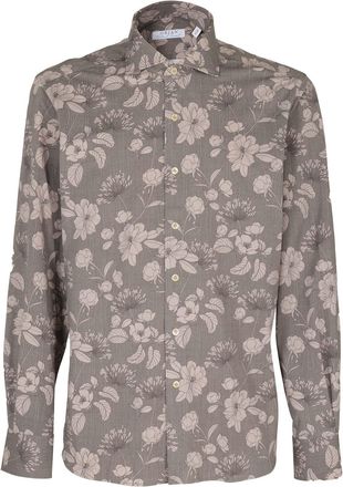 Orian Orian Taupe and Beige Floral Cotton Casual Shirt