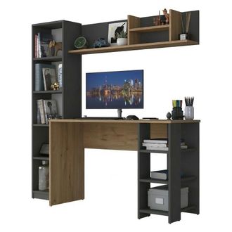 Dmora Escritorio Venetico, 9 Estantes, 2 Cajones, 7 Compartimentos, 160x45x162h Cm Roble Marr&oacute;n