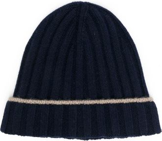 Brunello Cucinelli Brunello Cucinelli, Beanies, male, Blue, Size: M Blue Cashmere Chunky Knit Hats