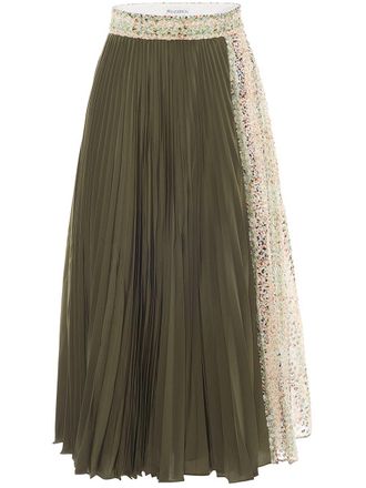 J.W.Anderson pleated contrasting panel midi skirt - women - Polyester - 6 - Green