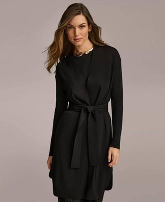 DKNY Tie Waist Long Cardigan In Black