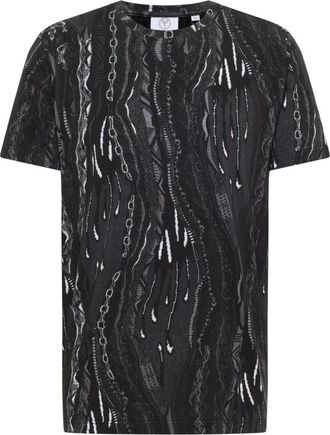 Carlo Colucci Tops, Heren, Zwart, 2Xl, Katoen, Gebreide T-shirt met print - 3D-breisel