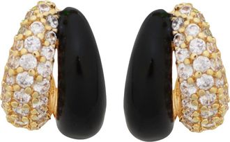 Panacea Pav&eacute; Cubic Zirconia & Enamel Double Huggie Hoop Earrings in Black at Nordstrom Rack