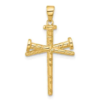 Diamond2Deal 14k Yellow Gold Polished Textured Nails Cross Pendant