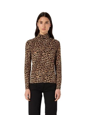 Gerard Darel Helene Long Sleeve Printed Roll Neck Top in Camel at Nordstrom, Size Medium