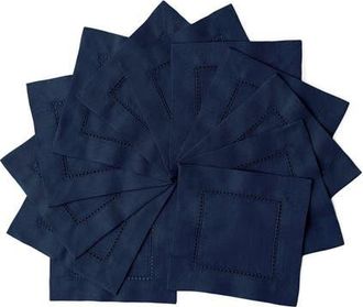 Solino Home Cotton Linen Hemstitch Cocktail Napkins Set of 12, 6 x 6 in Navy at Nordstrom
