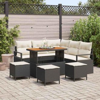 vidaXL Vidaxl - Conjunto De Sof&aacute; De Jard&iacute;n 9 Pcs Negro, Crema 110 X 55 X 71 Cm