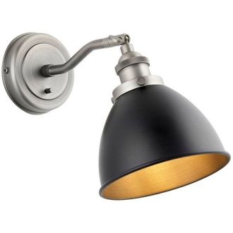 Endon Lighting Franklin Metal Wall Lamp, Aged Pewter Plate, Matt Black Paint