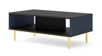 AKL FURNITURE Mesa de centro efecto madera Negro & Azul real y Dorado