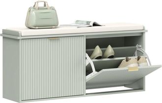 HOMCOM Homcom - Shoe Storage Bench with Cushion and Flip-Drawer 104x26x47.5cm Green