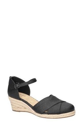 Easy Street Coast Espadrille Wedge Sandal in Black Linen Embossed at Nordstrom Rack, Size 5.5
