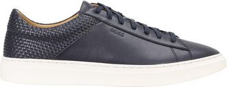 BOSS Kieran Woven Leather Low Top Sneaker in Dark Blue at Nordstrom, Size 11Us