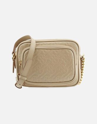 Burberry Womens Small Monogram Leather Camera Bag - Cream - Size: UNI