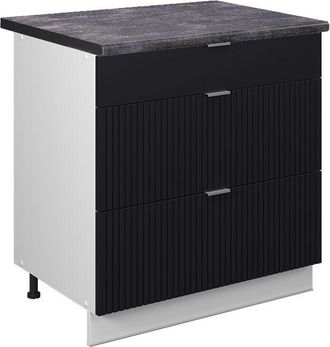 Vicco Mueble Bajo De Cocina Fame-line, Rayas Negras, 80 Cm Con 3 Cajones, Et Antracita