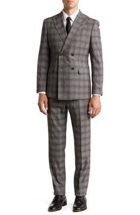 English Laundry Plaid Double Breasted Peak Lapel Suit in Black/White at Nordstrom Rack, Size 40L