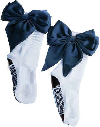 Arebesk Anna Bow No-Slip Grip Crew Socks in Light Blue/navy at Nordstrom, Size Medium