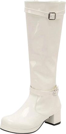 Generic Womens Knee High Boots Patent Leather Block Heel Long Booties Low Heel Winter Footwear Large Size Style