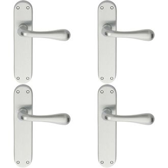 Loops 4x PAIR Smooth Round Bar Handle on Latch Backplate 185 x 40mm Satin Chrome