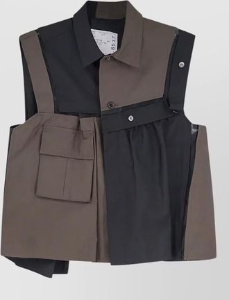 sacai sleeveless cotton shirt jacket color block